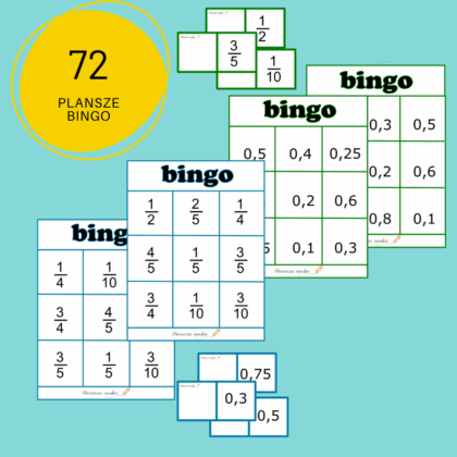 Bingo z ułamkami zwykłymi i dziesiętnymi - pdf do druku