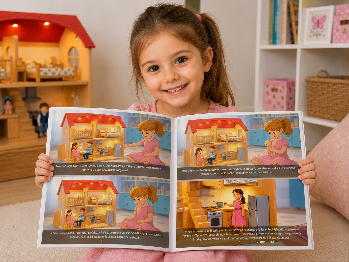Dziewczynka i Domek dla Lalek – Personalizowana Książeczka, Kolorowanka w generatorze - pdf do druku - obrazek 2
