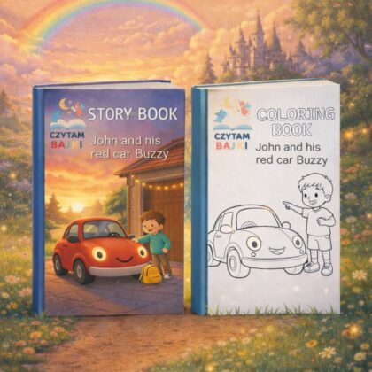 Boy And His Red Car  Buzzy – Personalizowana Książeczka, Kolorowanka w generatorze po angielsku – pdf do druku