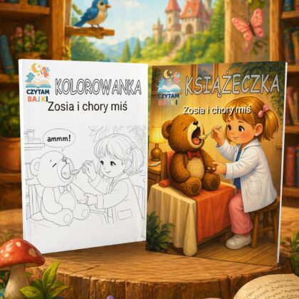 Dziewczynka i chory miś  – Personalizowana Książeczka, Kolorowanka w generatorze – pdf do druku