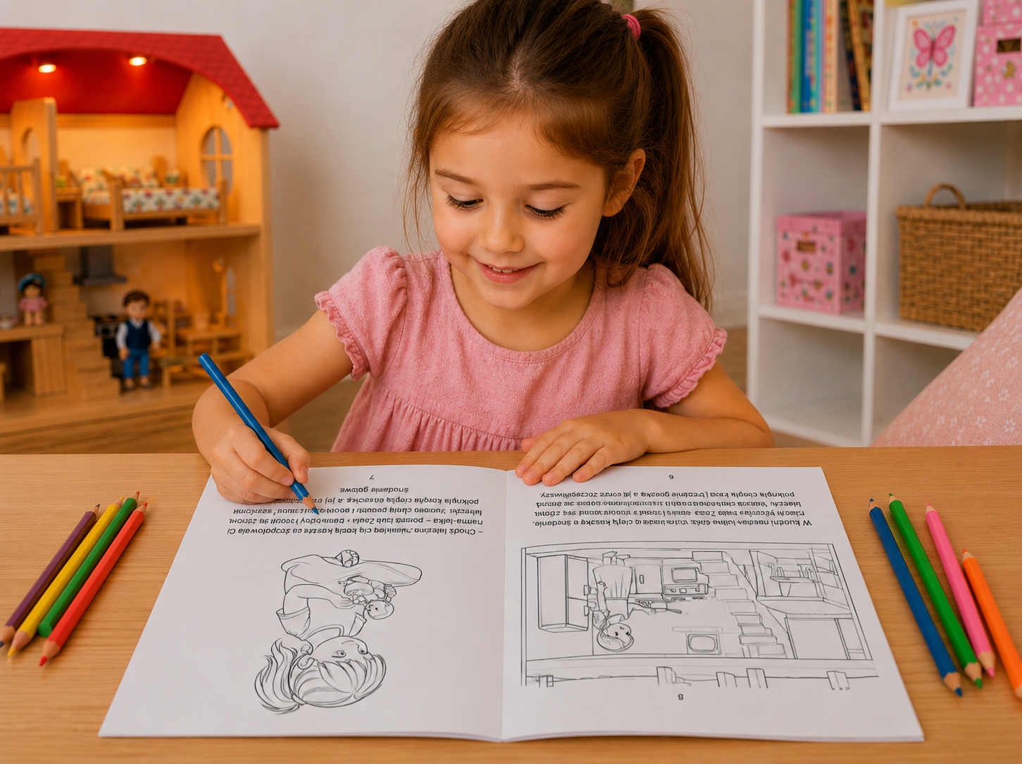 Dziewczynka i Domek dla Lalek – Personalizowana Książeczka, Kolorowanka w generatorze - pdf do druku - obrazek 3