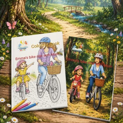 Girl and her bike ride with Mum - Personalizowana Książeczka, Kolorowanka w generatorze po angielsku – pdf do druku