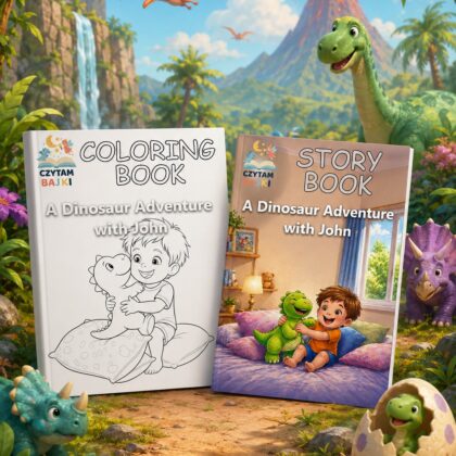 The Adventure of a Boy and a Dinosaur – Personalizowana Książeczka, Kolorowanka w generatorze – pdf do druku
