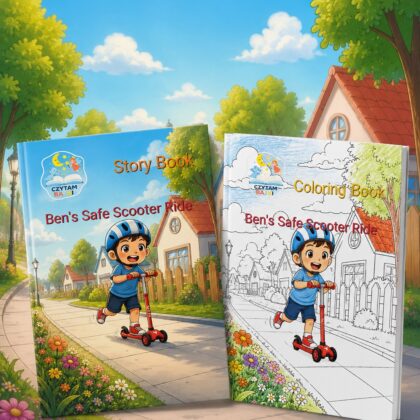 A Safe Scooter Ride – Little Boy’s Adventure  – Personalizowana Książeczka, Kolorowanka w generatorze po angielsku– pdf do druku